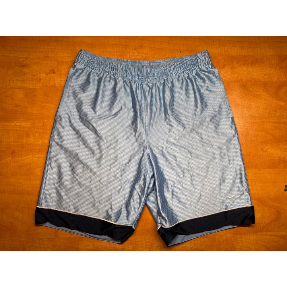 Y2K Nike Mens Basketball Shorts Light Blue Navy Trim Dazzle Athletic Size Large